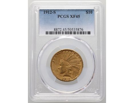 3903. USA, 10 dolarów 1912 S, San Francisco, Indianin, PCGS XF45