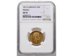 3928. Niemcy, Prusy, Wilhelm I, 20 marek 1871 A, Berlin, NGC AU55