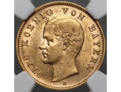 3929. Niemcy, Bawaria, Otto I, 20 marek 1900 D, Monachium, NGC AU58 - 2