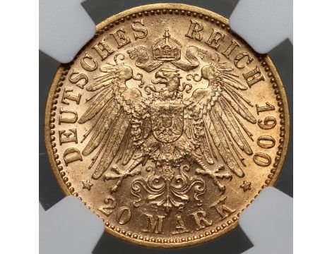 3929. Niemcy, Bawaria, Otto I, 20 marek 1900 D, Monachium, NGC AU58 - 3