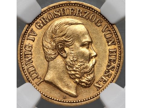 3930. Niemcy, Hesja, Ludwik IV, 20 marek 1892 A, Berlin, NGC AU58 - rzadkie - 2