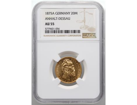 3932. Niemcy, Anhalt, Fryderyk I, 20 marek 1875 A, Berlin, NGC AU55 - rzadkie