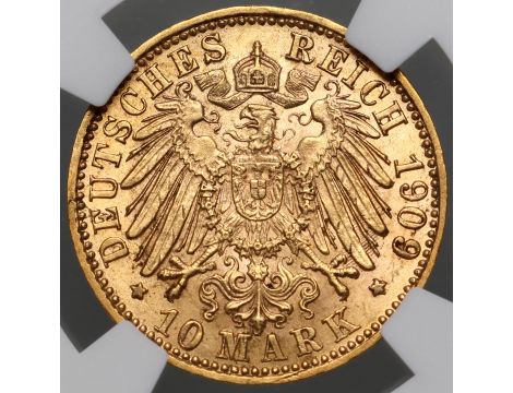 3933. Niemcy, Badenia, Fryderyk II, 10 marek 1909 G, Karlsruhe, NGC MS61 - 3