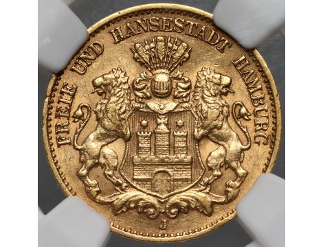 3934. Niemcy, Hamburg, 10 marek 1908 J, NGC AU58 - rzadki rocznik - 2