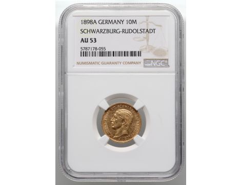 3935. Niemcy, Schwarzburg- Rudolstadt, Günther, 10 marek 1898, NGC AU53 - rzadkie