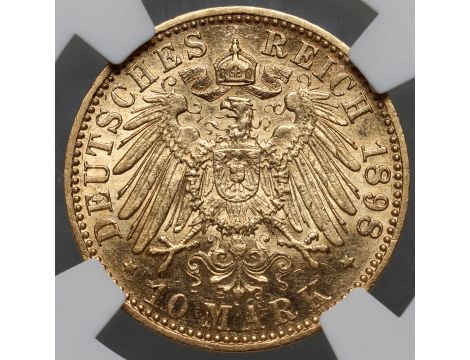 3935. Niemcy, Schwarzburg- Rudolstadt, Günther, 10 marek 1898, NGC AU53 - rzadkie - 3