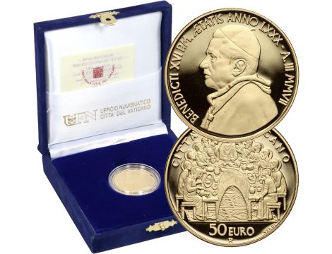 3973. Watykan, Benedykt XVI, 50 euro 2007, Eucharystia