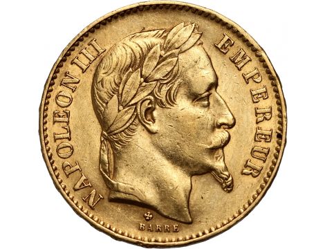 3999. Francja, Napoleon III, 20 franków 1866 BB, Strasbourg, Wieniec