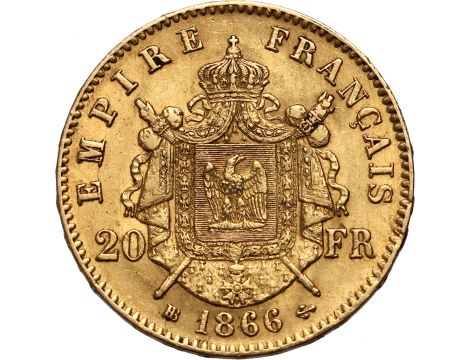 3999. Francja, Napoleon III, 20 franków 1866 BB, Strasbourg, Wieniec - 2