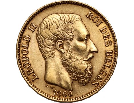 4000. Belgia, Leopold II, 20 franków 1869