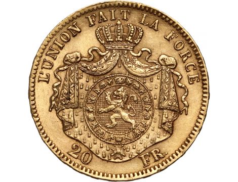 4000. Belgia, Leopold II, 20 franków 1869 - 2