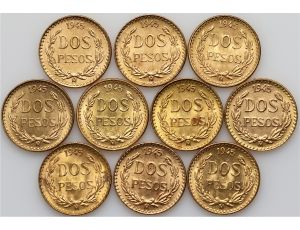 4052. Meksyk, Zestaw inwestycyjny 10x 2 pesos 1945