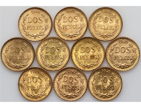 4052. Meksyk, Zestaw inwestycyjny 10x 2 pesos 1945