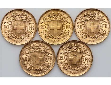 4056. Szwajcaria, Zestaw inwestycyjny 5x 20 franków, Helvetia Vreneli - 2