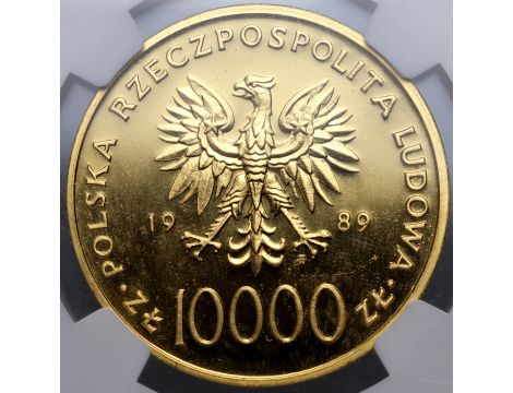 4068. Polska, 10000 złotych 1989, Jan Paweł II Kratka NGC MS68 - 3