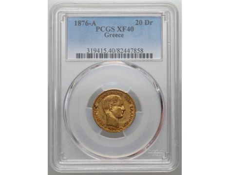 4104. Grecja, Jerzy I, 20 drachm 1876 A, Paryż, PCGS XF40