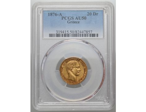 4105. Grecja, Jerzy I, 20 drachm 1876 A, Paryż, PCGS AU50