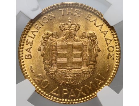 4106. Grecja, Jerzy I, 20 drachm 1884 A, Paryż, NGC MS62 - 3