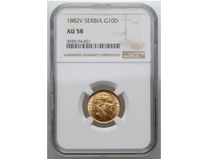 4107. Serbia, Milan I, 10 dinarów 1882 V, Wiedeń, NGC AU58