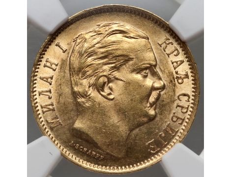 4107. Serbia, Milan I, 10 dinarów 1882 V, Wiedeń, NGC AU58 - 2