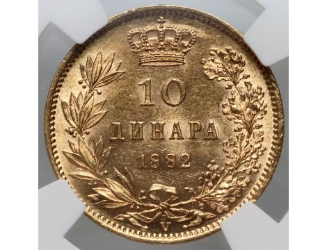 4107. Serbia, Milan I, 10 dinarów 1882 V, Wiedeń, NGC AU58 - 3
