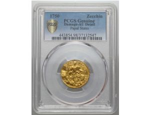 4108. Włochy, Państwo Kościelne, cekin (zecchino) 1750, PCGS AU