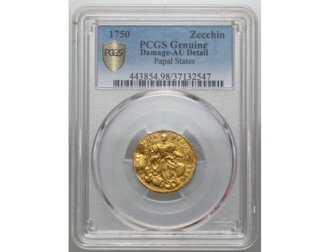 4108. Włochy, Państwo Kościelne, cekin (zecchino) 1750, PCGS AU