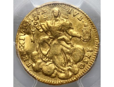 4108. Włochy, Państwo Kościelne, cekin (zecchino) 1750, PCGS AU - 2
