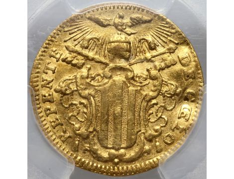 4108. Włochy, Państwo Kościelne, cekin (zecchino) 1750, PCGS AU - 3