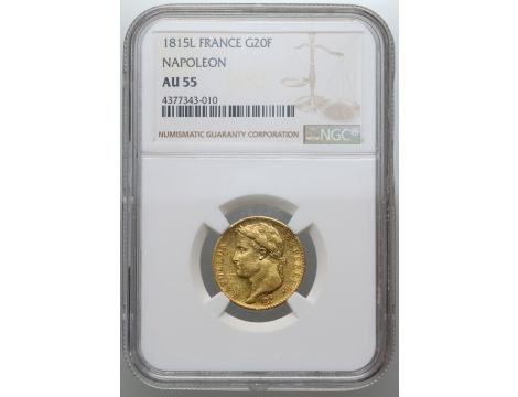 4109. Francja, Napoleon I, 20 franków 1815 L, Bayonne, NGC AU55