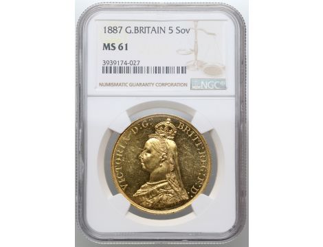 4110. Wielka Brytania, Wiktoria, 5 funtów 1887, NGC MS61
