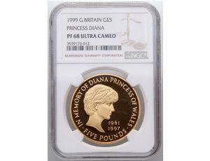 4112. Wielka Brytania, 5 funtów 1999, Diana, NGC PF68 Ultra Cameo
