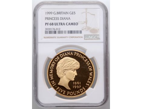 4112. Wielka Brytania, 5 funtów 1999, Diana, NGC PF68 Ultra Cameo