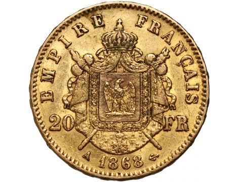 4119. Francja, Napoleon III, 20 franków 1868 A, Wieniec, Paryż - 2