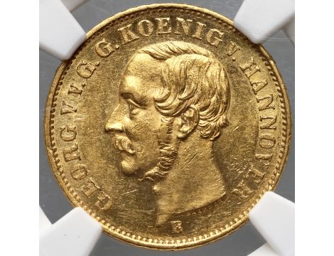 4183. Niemcy, Hanower, Jerzy V, 5 talarów 1855 B, NGC AU58 - rzadsze - 2