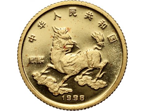 4184. Chiny, 5 juanów 1996, Jednorożec, 1/20 uncji złota - 2