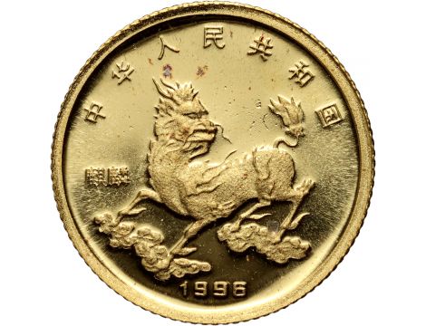 4185. Chiny, 5 juanów 1996, Jednorożec, 1/20 uncji złota - 2