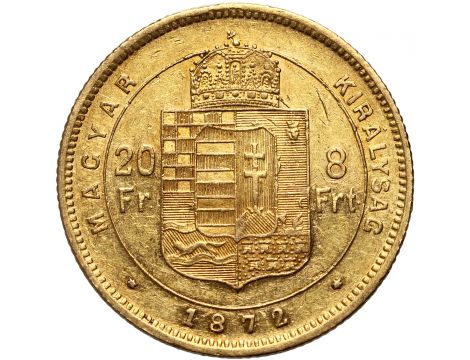 4196. Węgry, Franciszek Józef I, 20 franków / 8 forintów 1872 KB, Kremnica - 2