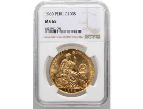 4212. Peru, 100 soli 1969, NGC MS65 - rzadki rocznik
