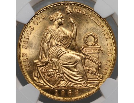 4212. Peru, 100 soli 1969, NGC MS65 - rzadki rocznik - 2