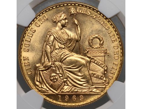4213. Peru, 100 soli 1969, NGC MS65 - rzadki rocznik - 2