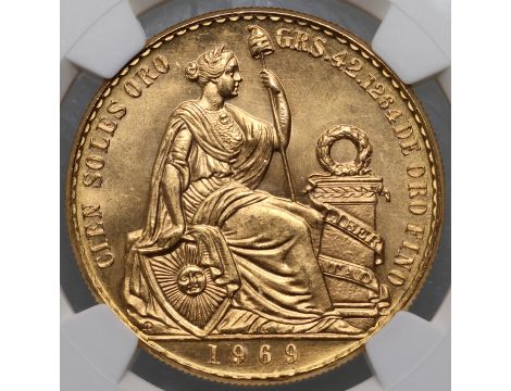 4214. Peru, 100 soli 1969, NGC MS65 - rzadki rocznik - 2