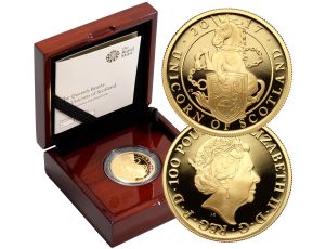 4387. Wielka Brytania, 100 funtów 2017, Szkocki Jednorożec, Proof, 1 uncja złota