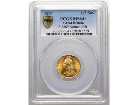 Wielka Brytania, Wiktoria, 1/2 suwerena 1887, PCGS MS64+