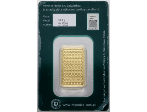 Sztabka złota 1 oz Mennica Polska - 2