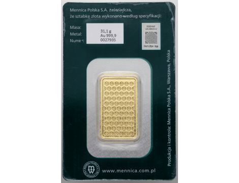 Sztabka złota 1 oz Mennica Polska - 2
