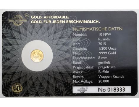 4463. Rwanda, 10 franków 2015, Bizon, 1/200 uncji złota - 2