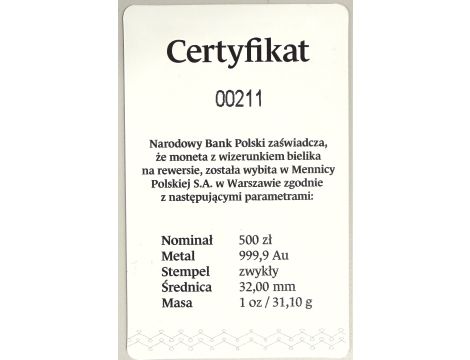 4464. Polska, 500 złotych 2018, Bielik, Niepodległość, 1 uncja złota - 3