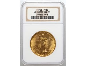 4466. USA, 20 dolarów 1908, Filadelfia, Saint-Gaudens, NGC MS63
