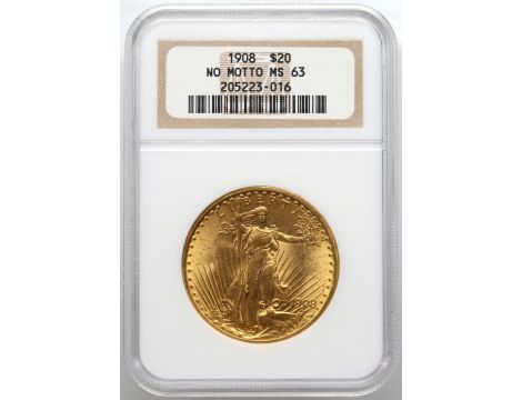 4466. USA, 20 dolarów 1908, Filadelfia, Saint-Gaudens, NGC MS63
